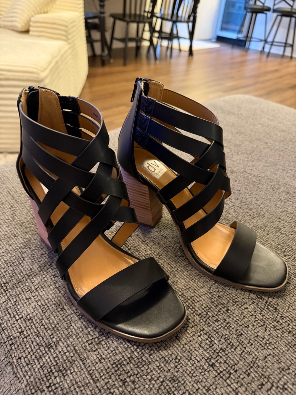 Strappy Black Block Heel Sandals - DV by Dolce Vita. Size 8